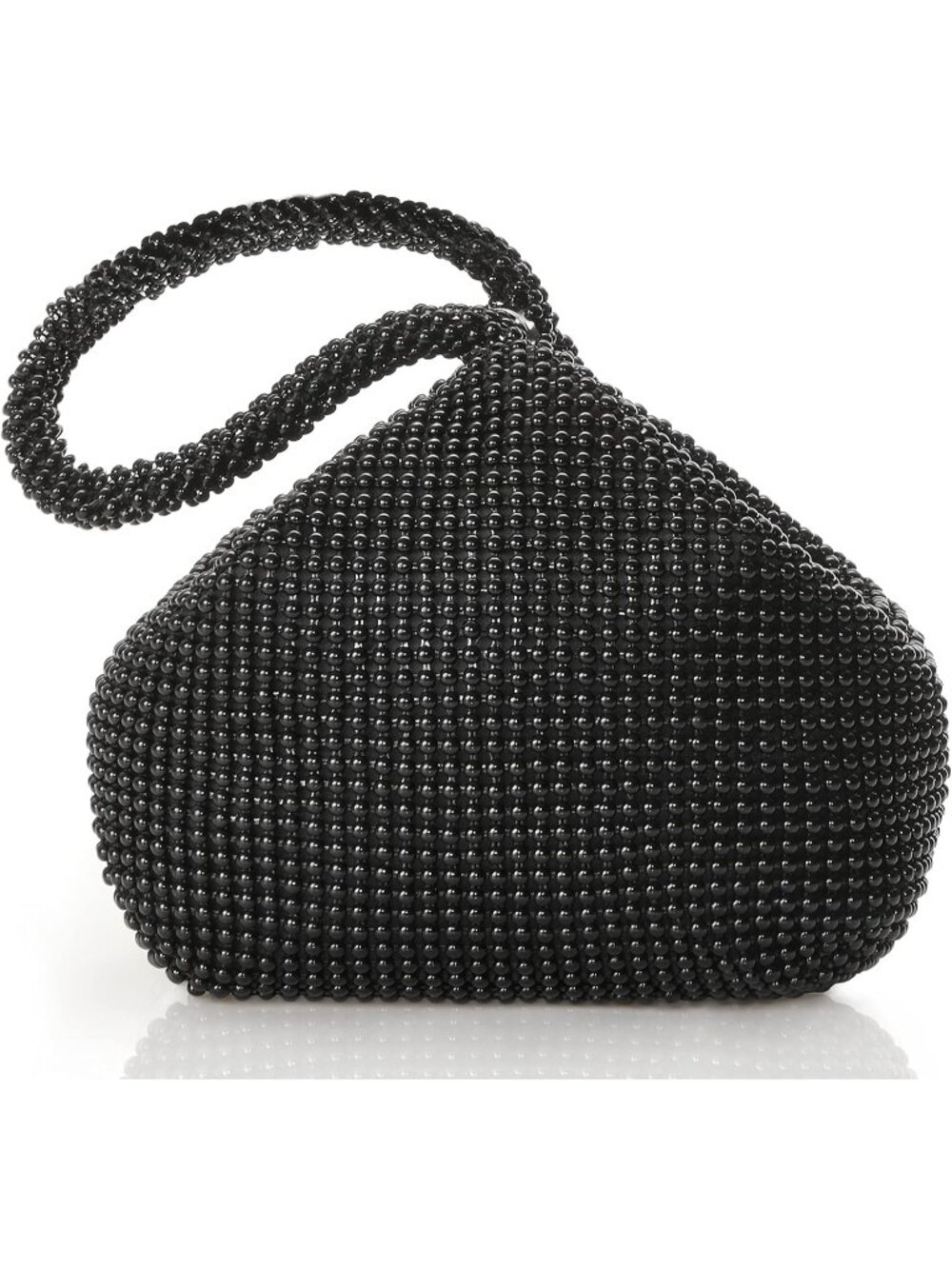 👜 Women's Black Beaded Triangle Evening Clutch Wristlet Purses Wedding Bag